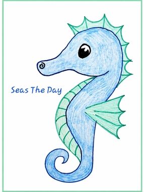 Hand Crafted " Seas the Day " Sea Horse Business Thank you Cards 50 Count
